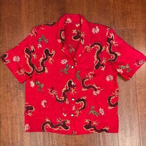 Vintage Loretta Pierce for Master Design 100% Silk Red Dragon Top, Size 6